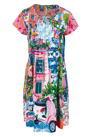 Product shot of the Ezy Fit Cotton Dress in colour Scooter (Pink), from the front