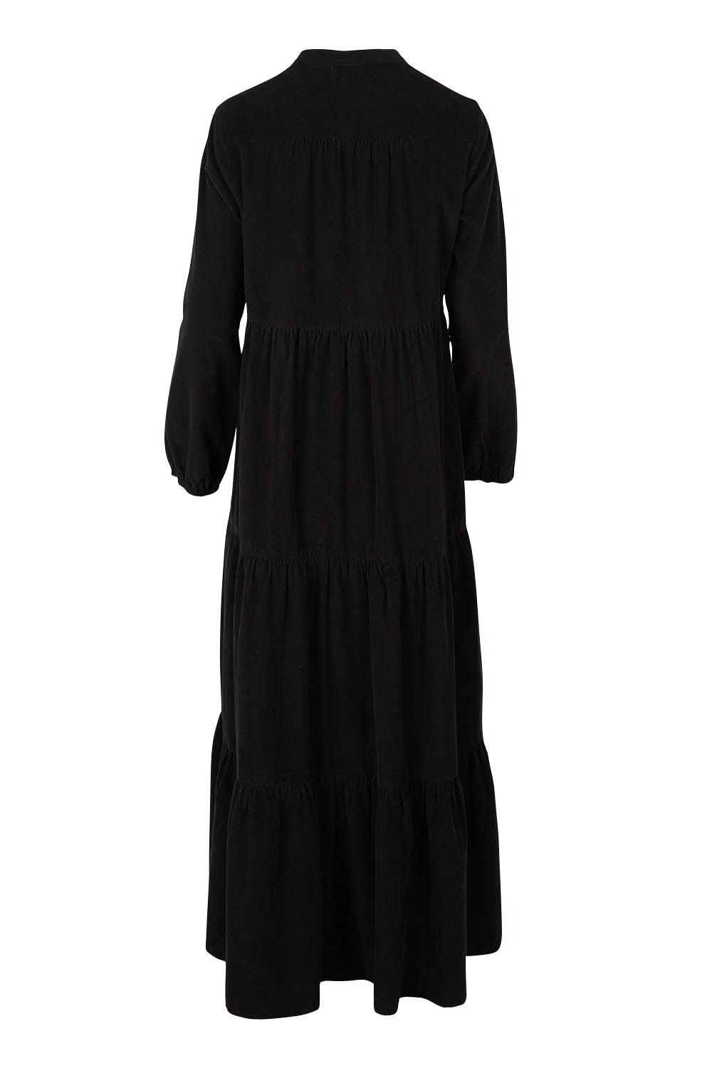 Product shot of the Essentials Cord Layered Maxi Dress in colour Black (Black), from the back