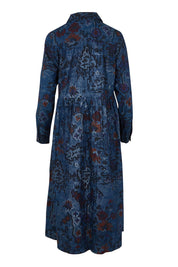 Product shot of the Midi Collar Dress in colour Tabriz (Blue), from the back