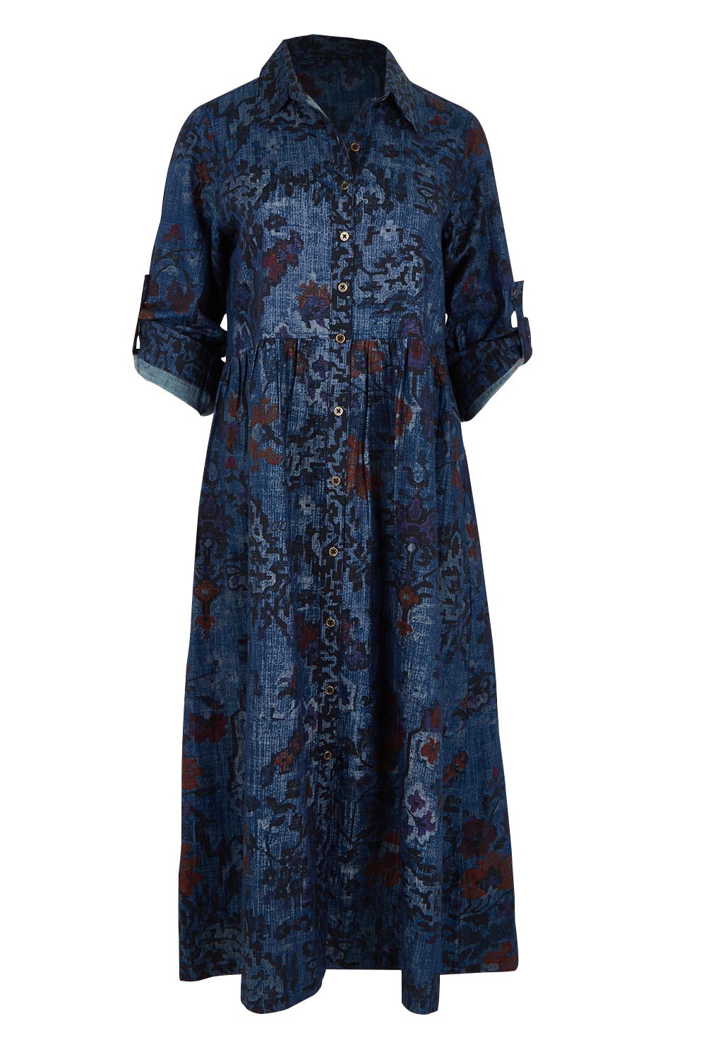 Product shot of the Midi Collar Dress in colour Tabriz (Blue), detail