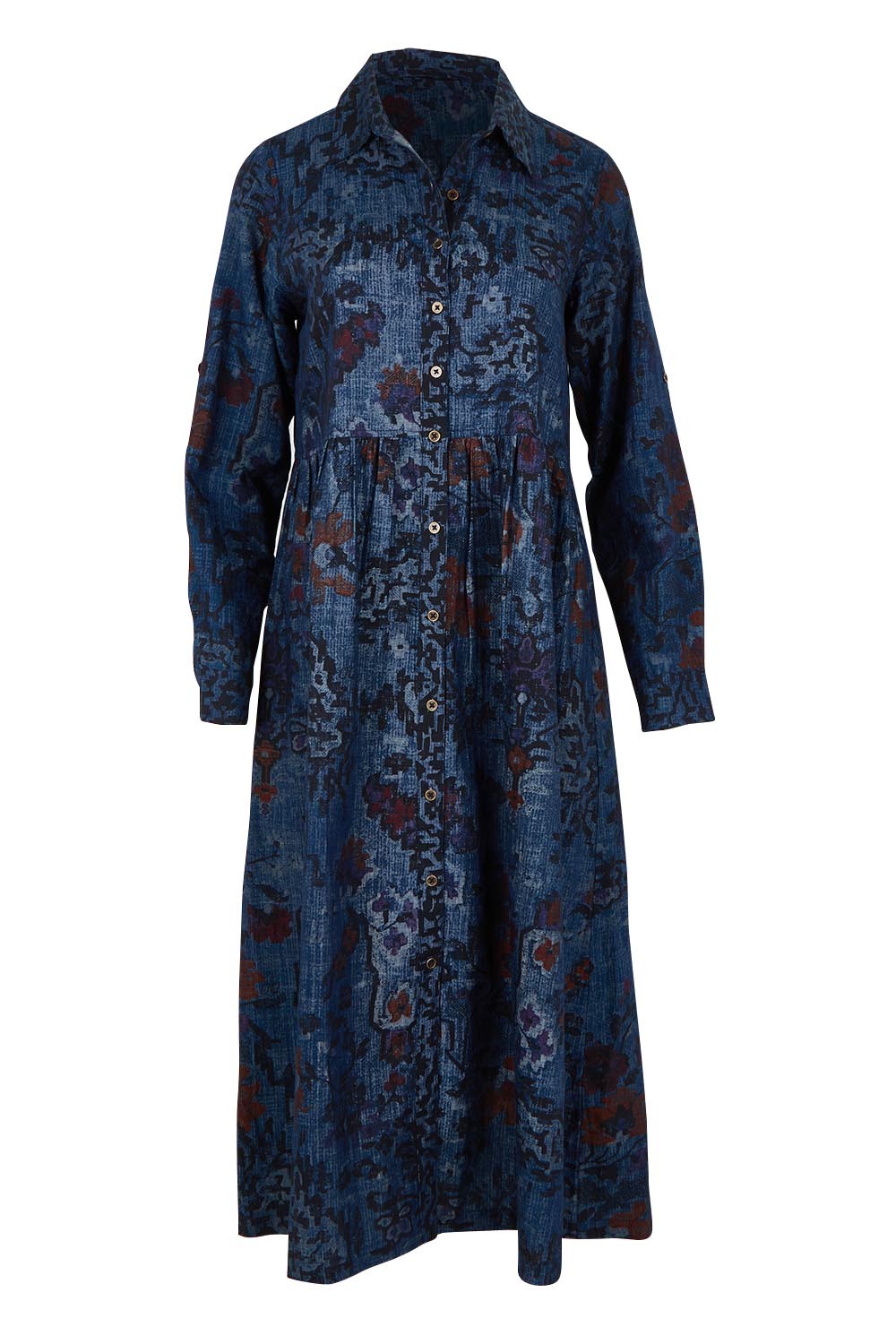 Product shot of the Midi Collar Dress in colour Tabriz (Blue), from the front