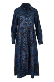 Product shot of the Midi Collar Dress in colour Tabriz (Blue), from the front