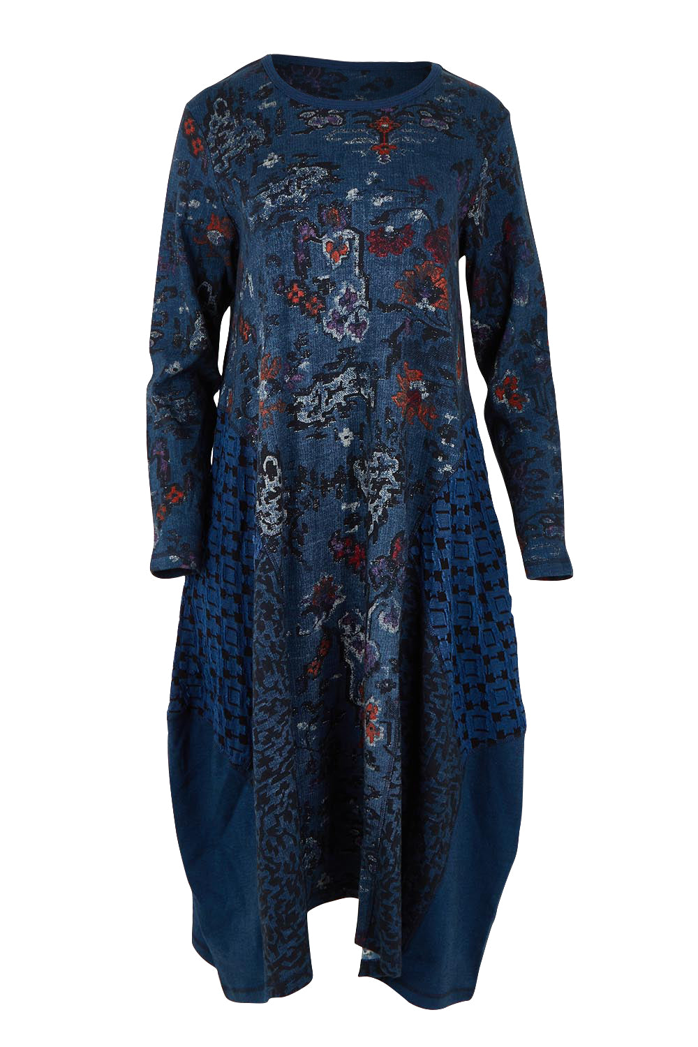 Product shot of the Bubble Dress in colour Tabriz (Blue), from the front