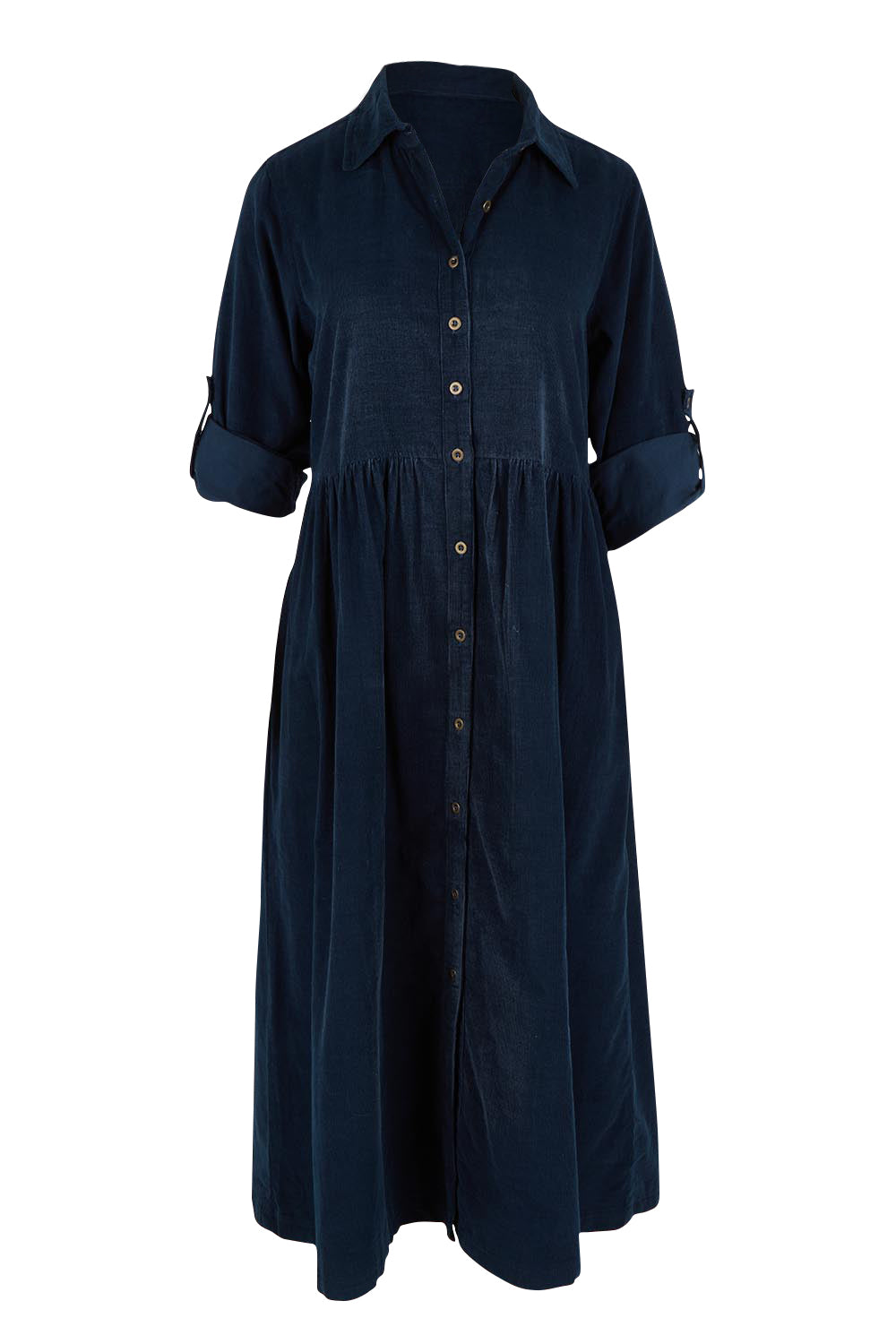 Cord Collar Buttons Dress – Navy