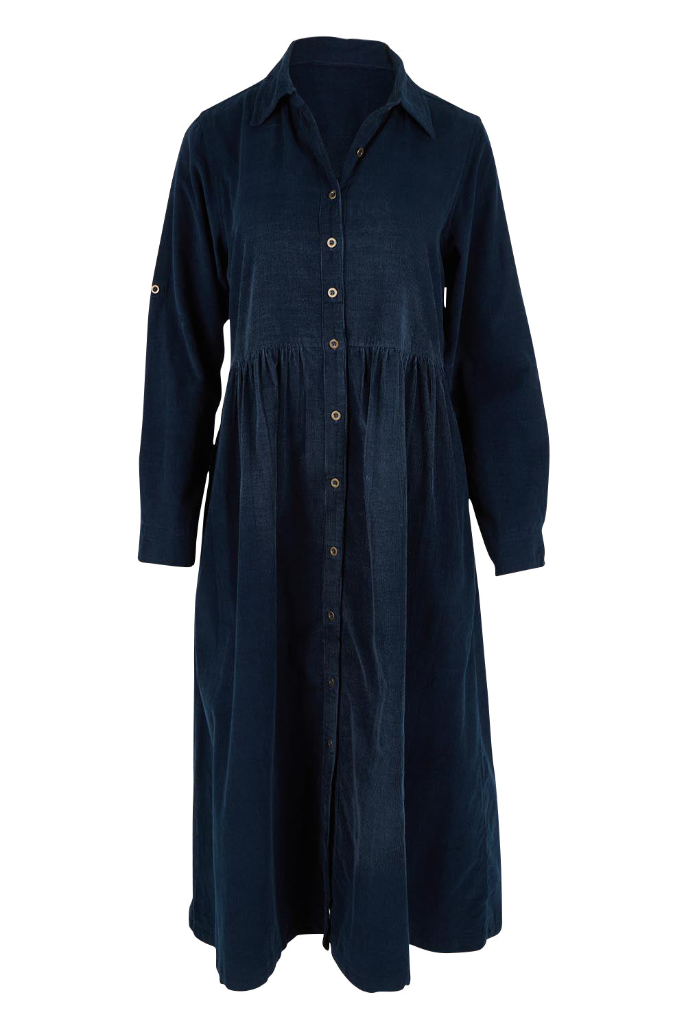 Cord Collar Buttons Dress – Navy
