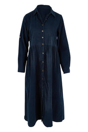 Cord Collar Buttons Dress – Navy