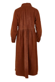 Cord Collar Buttons Dress – Tan
