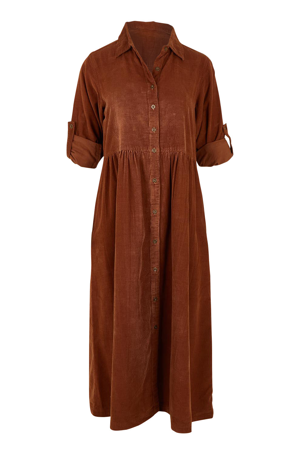 Cord Collar Buttons Dress – Tan