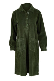 Product shot of the Cord Solids Pockets Dress in colour Military (Green), from the front