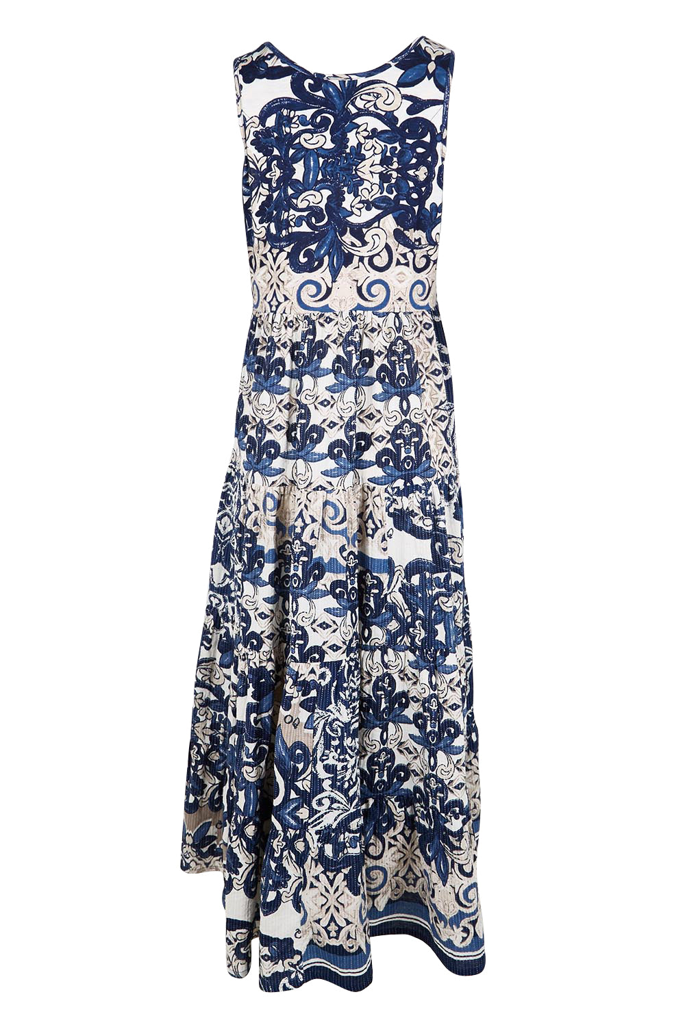 Product shot of the Sleeveless Knit Top Dress – Print in colour Print, from the back