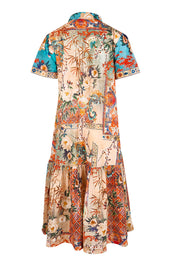 Product shot of the Long Patch Dress – Print in colour Print, from the back