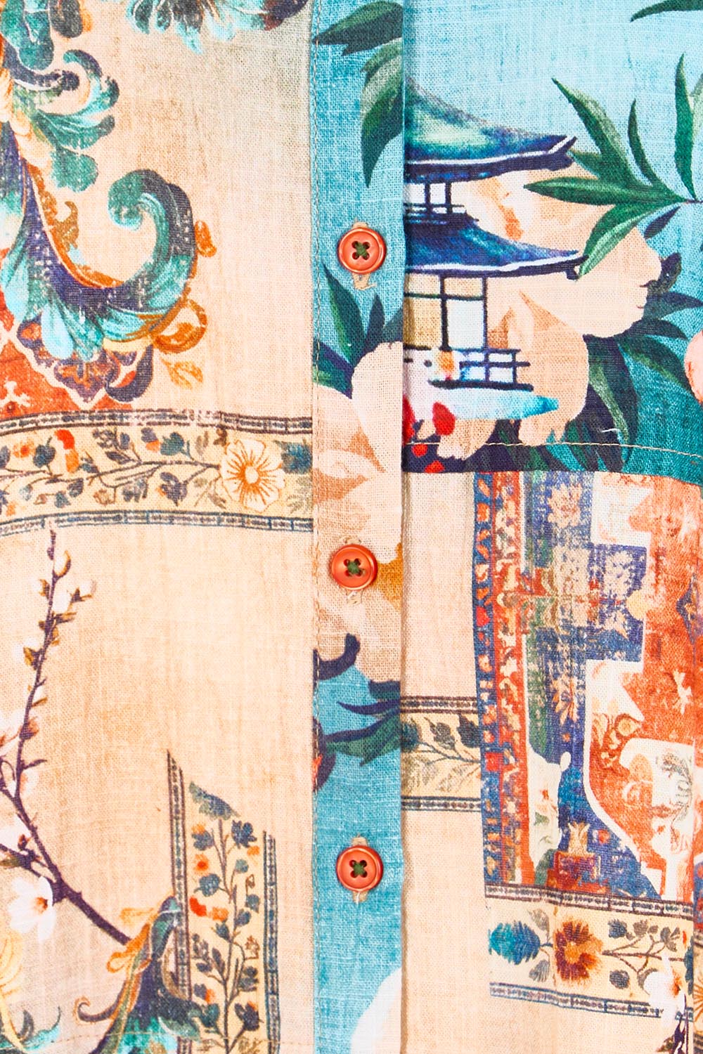 Product shot of the Long Patch Dress – Print in colour Print, showing detail