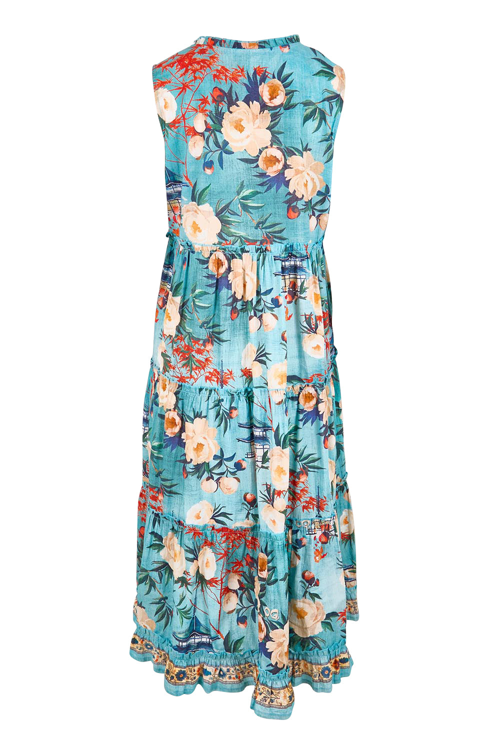 Product shot of the Sleeveless Layers Dress – Print in colour Print, from the back