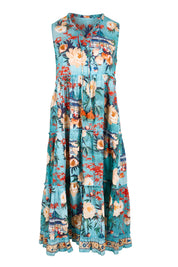 Product shot of the Sleeveless Layers Dress – Print in colour Print, from the front