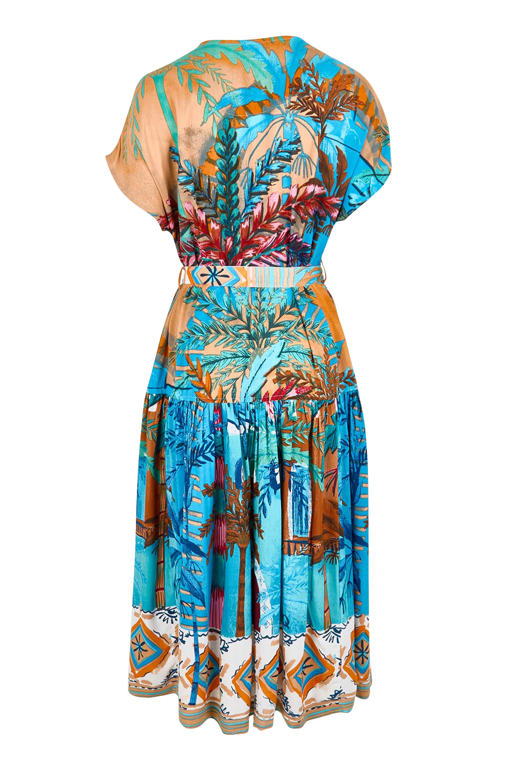 Product shot of the V-Neck Button Through Dress – Print in colour Print, from the back