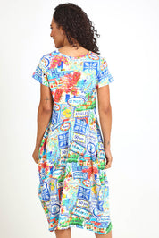 Model Pamelar wearing size 10 of the Horseshoe Bubble Dress – Print in colour Print, from the back