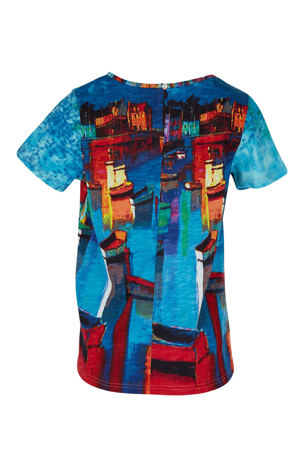 Product shot of the Boats Organic Cotton Tee in colour Boats (Blue), from the back