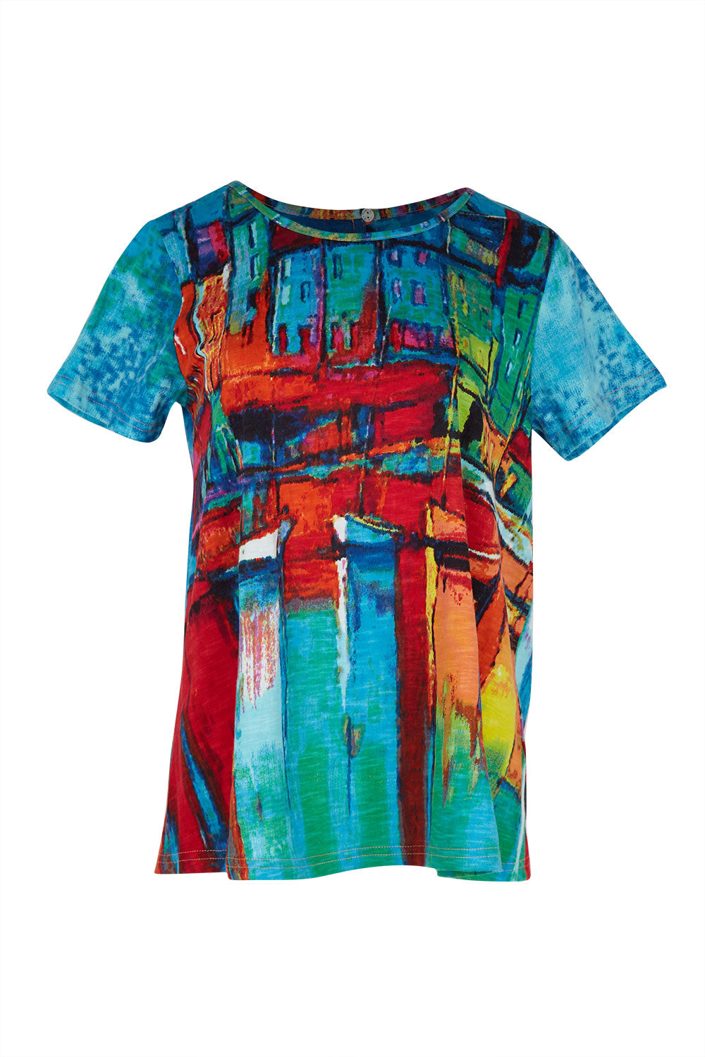 Product shot of the Boats Organic Cotton Tee in colour Boats (Blue), from the front