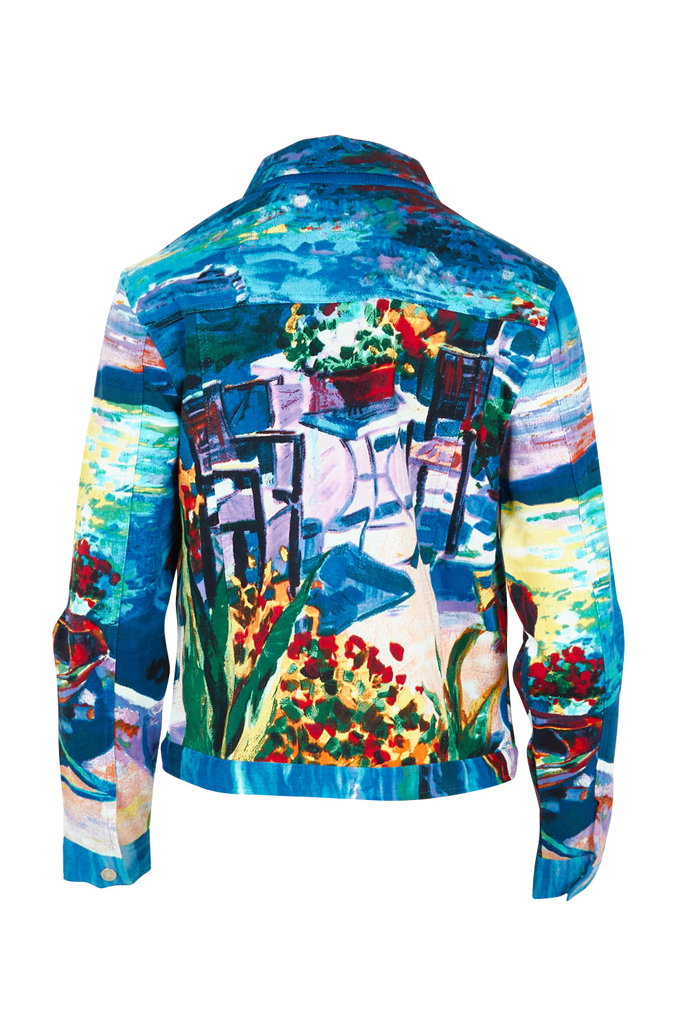 Product shot of the Santorini Ponte Jacket in colour Santorini (Blue), from the back