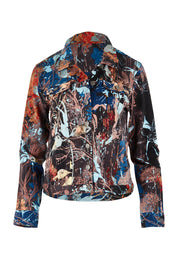 Product shot of the Organic Cotton Biker Jacket in colour Abstract, from the front