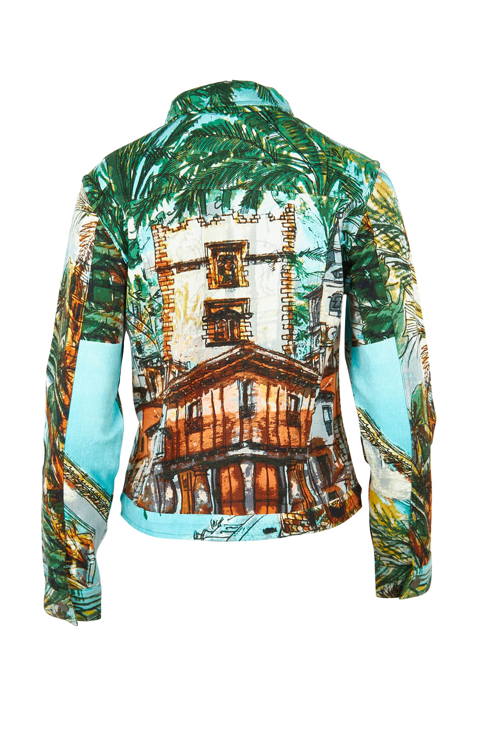 Product shot of the Biker Jacket in colour Alicante (Green), from the back