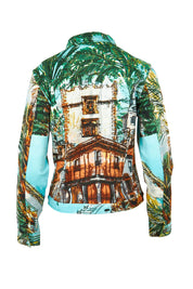 Product shot of the Biker Jacket in colour Alicante (Green), from the back