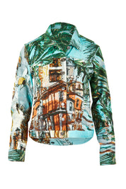 Product shot of the Biker Jacket in colour Alicante (Green), from the front