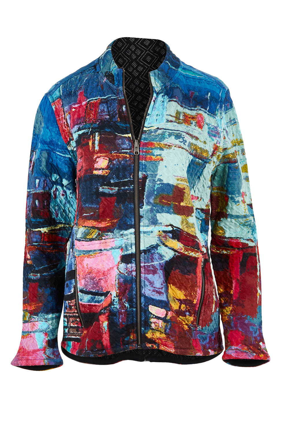Product shot of the Night Boats Cotton Reversible Zip Jacket in colour Nightboats, from the front