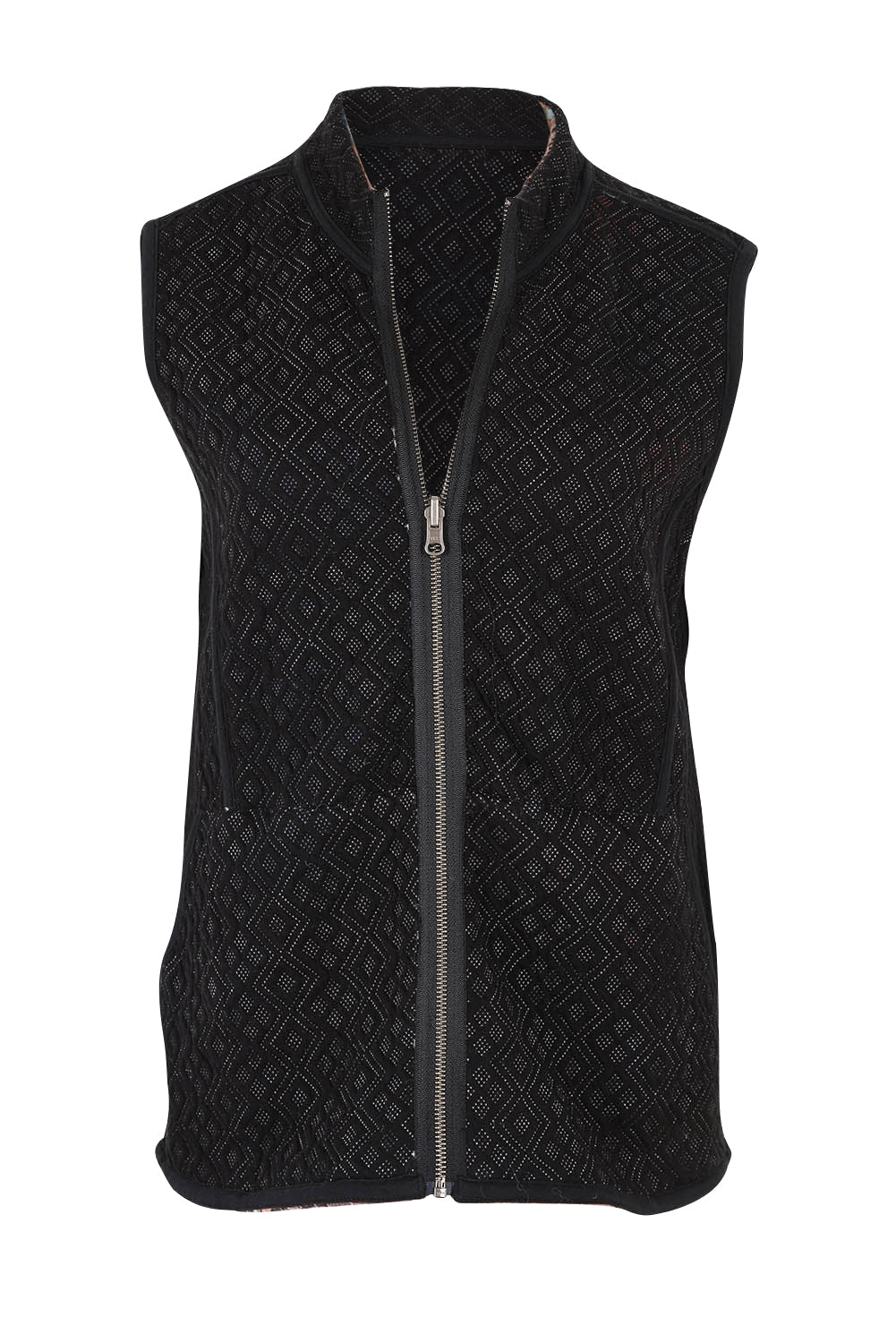 Product shot of the Abstract Reversible Zip Vest in colour Abstract, detail