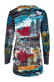 Product shot of the New York Patch Tunic Top in colour Newyork (Blue), from the back