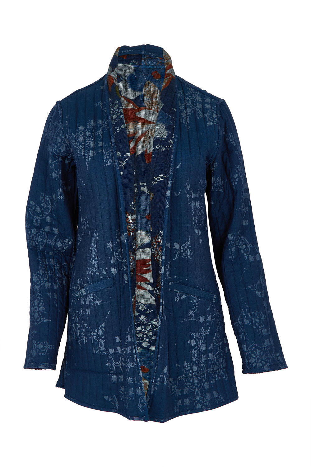 Product shot of the Dancing Queen Reversible Cotton Coat in colour Dancing (Blue), detail