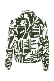 Product shot of the Cord Cotton Printed Jacket in colour Olive (Green), from the back