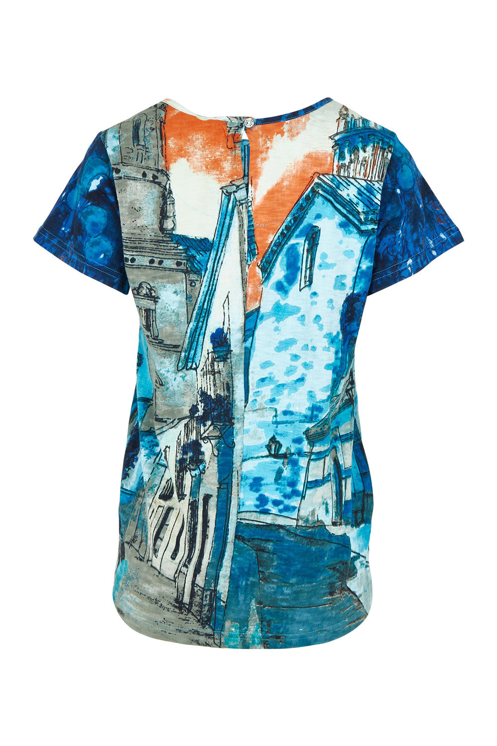 Product shot of the Cotton Crew Contemporary Tin colourShirt - Towerblue, from the back