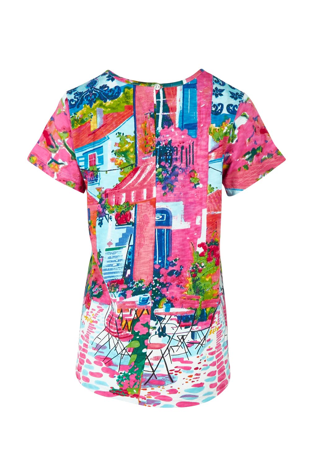 Product shot of the Vin colourContemporary Cotton T-Shirt - Scooter (Pink), from the back