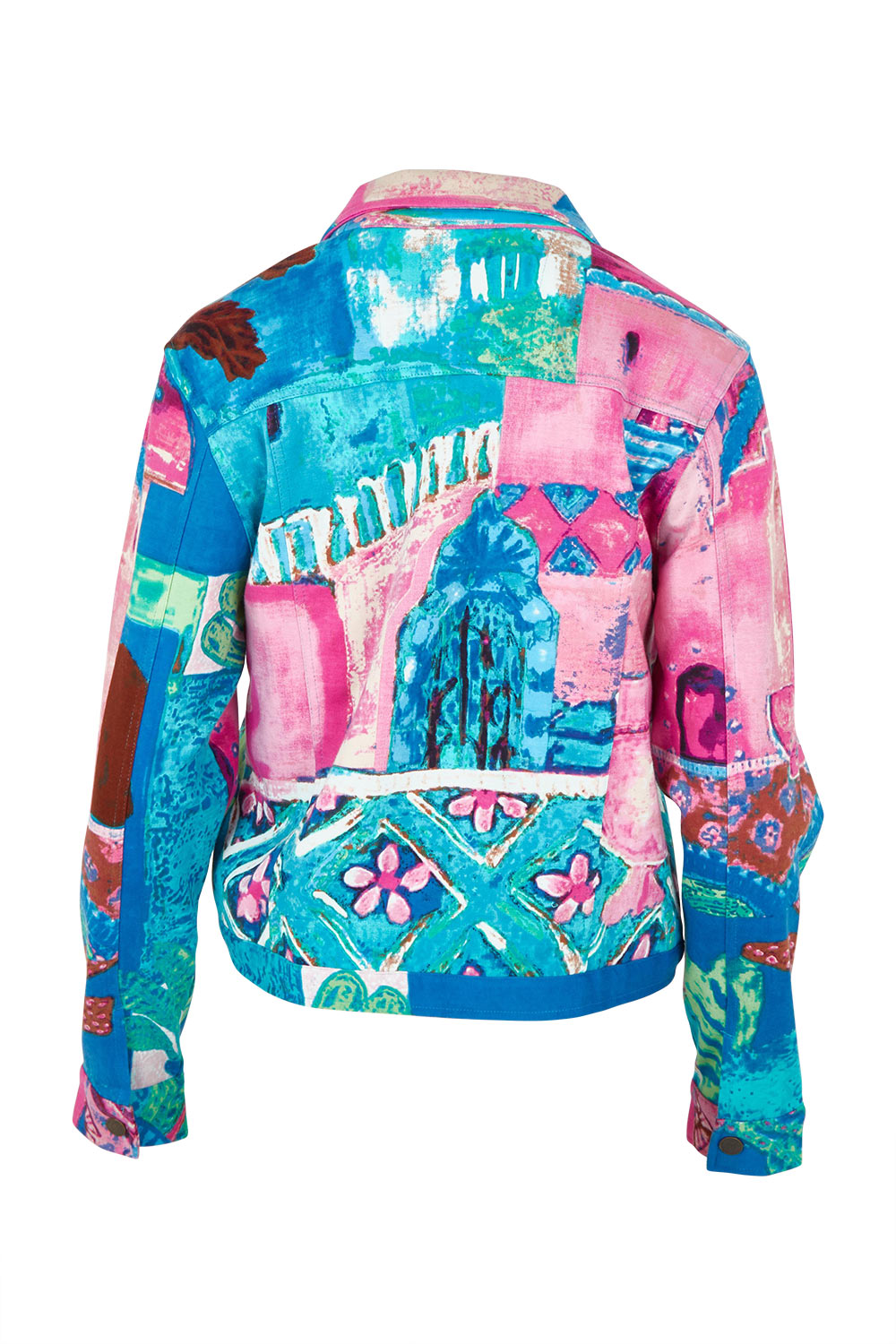 Product shot of the Printed Cotton Ponte Jacket in colour Marrakesh, from the back