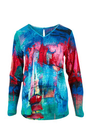 Product shot of the Contemporary V Tee in colour Sailboats (Blue), from the front