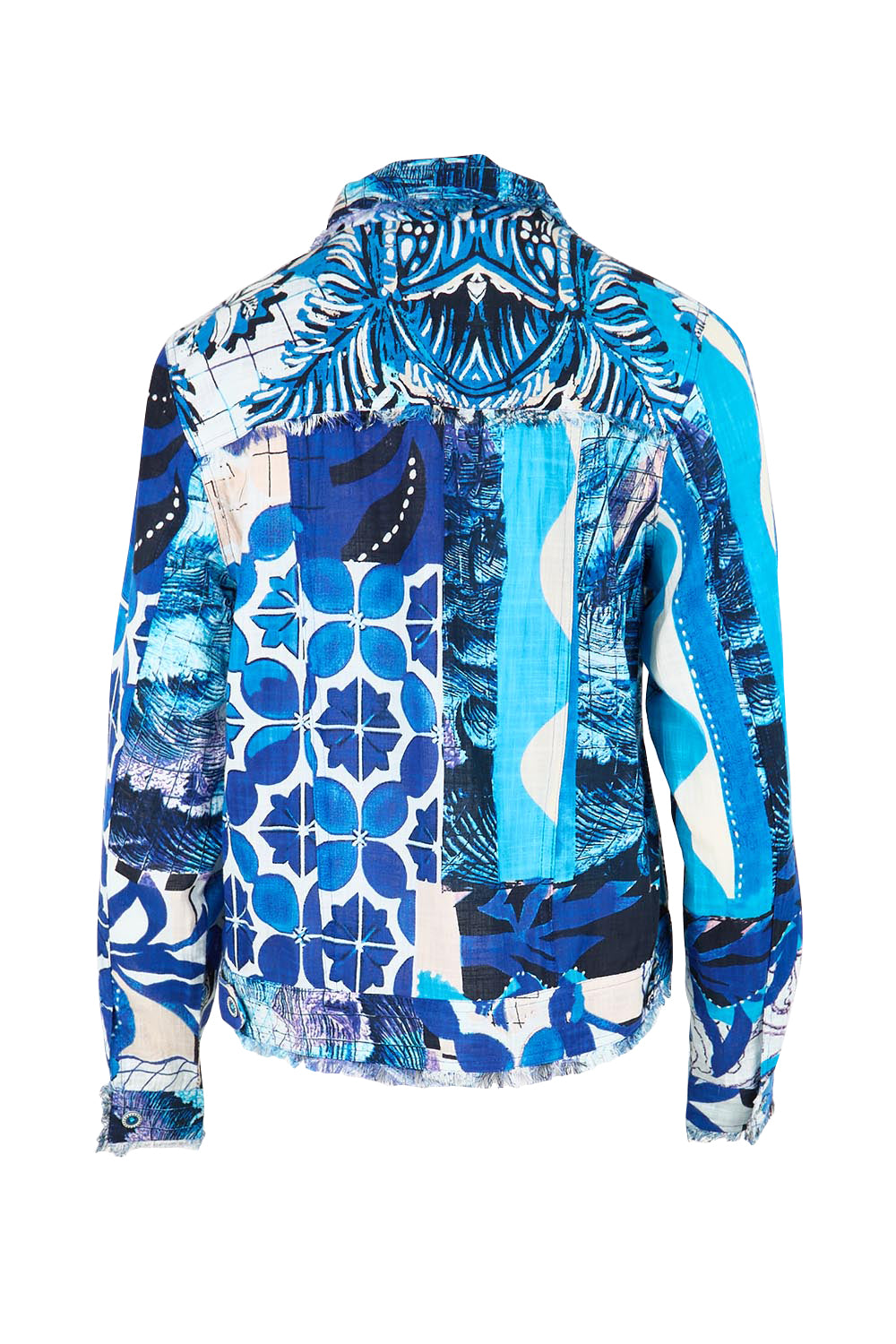 Product shot of the Fringe Jacket – Print in colour Print, from the back
