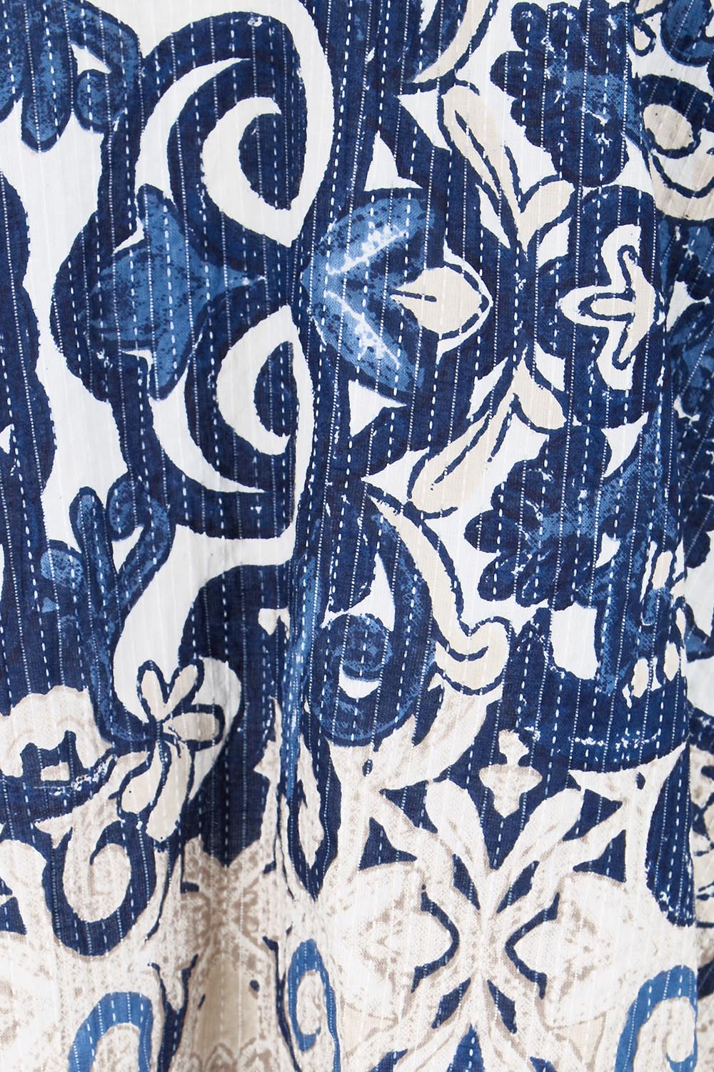 Product shot of the Frill Neckline Cotton Top – Print in colour Print, showing detail