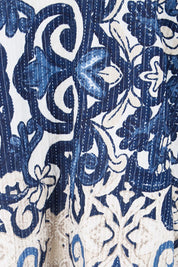Product shot of the Frill Neckline Cotton Top – Print in colour Print, showing detail