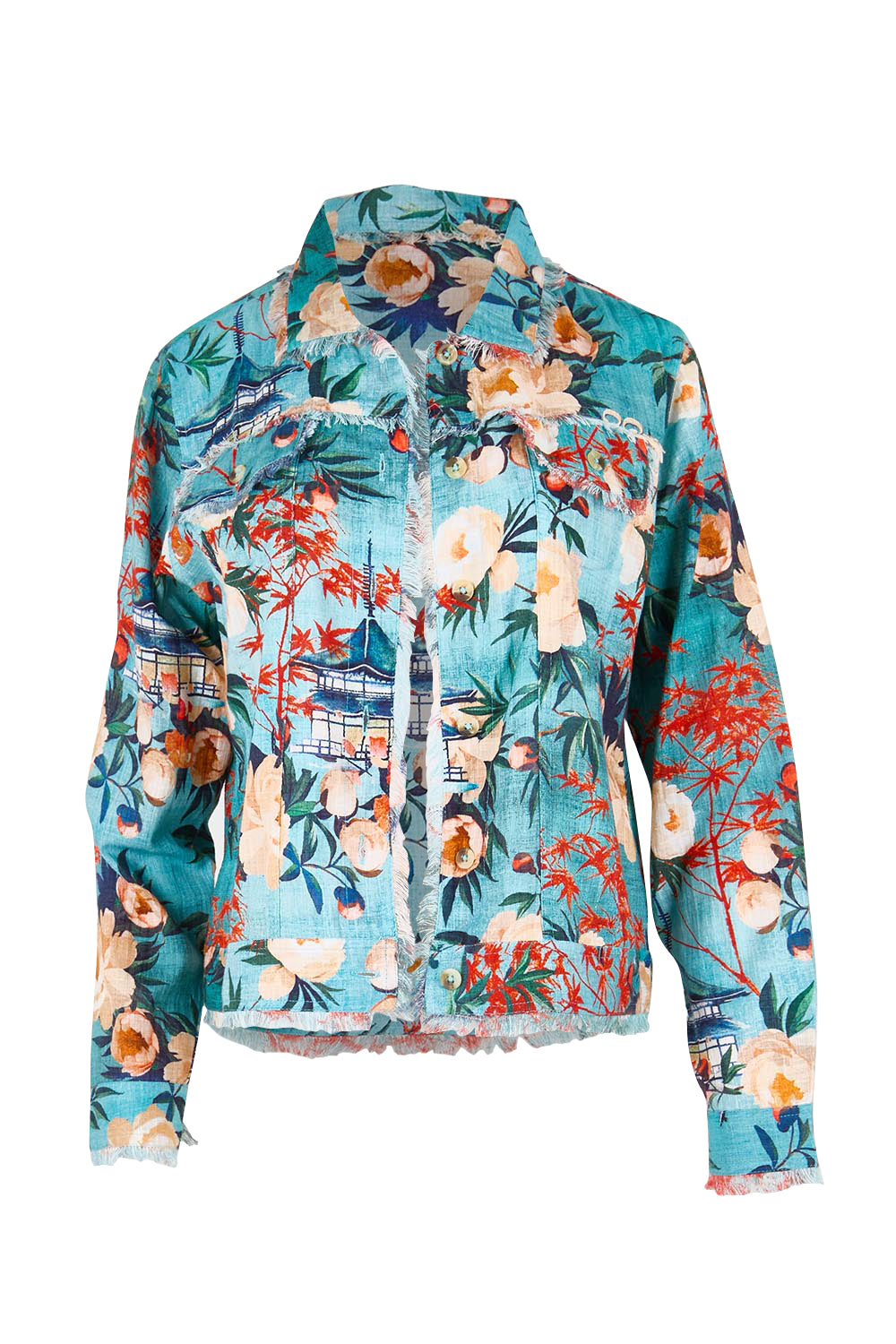 Product shot of the Fringe Jacket – Print in colour Print, from the front