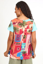 Model Pamelar wearing size 10 of the Crew Contemporary T-Shirt – Rabat in colour Rabat, from the back