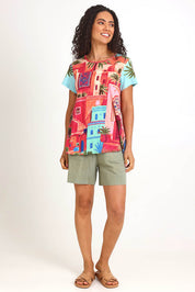 Model Pamelar wearing size 10 of the Crew Contemporary T-Shirt – Rabat in colour Rabat, from the front