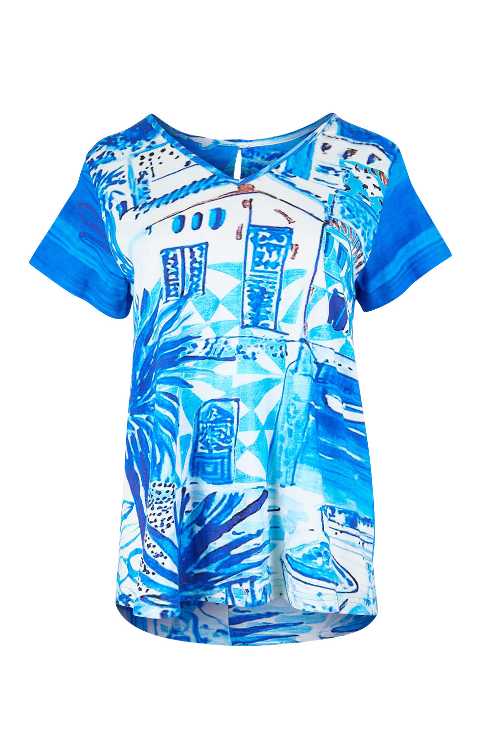 Product shot of the V Contemporary T-Shirt – Island in colour Island, from the front