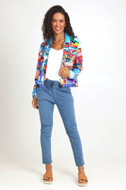 Model Pamelar wearing size 10 of the Ponte Jacket – Lisbon in colour Lisbon, from the front
