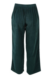 Product shot of the Corduroy Flared Trouser in colour Pine (Green), from the back