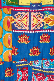 Product shot of the Amritsar Organic Cotton Bubble Sleeveless Dress in colour Print (Blue), detail