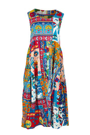Product shot of the Amritsar Organic Cotton Bubble Sleeveless Dress in colour Print (Blue), from the front