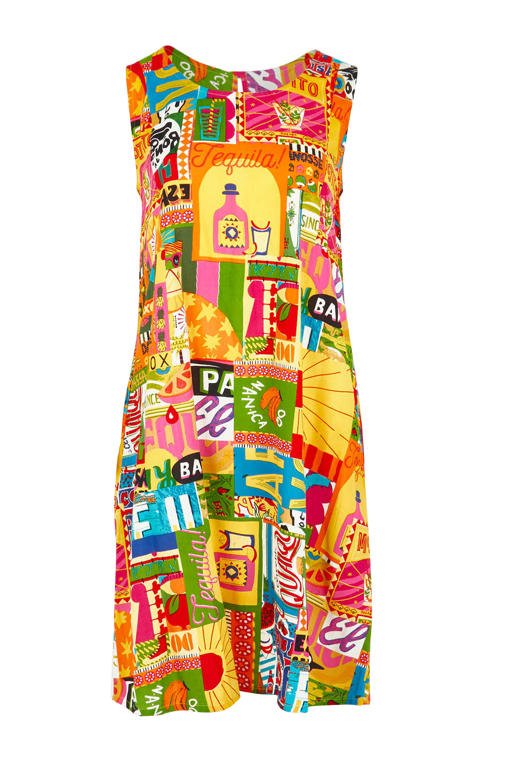 Product shot of the Ocampo Shift Sleeveless Dress in colour Print, from the front