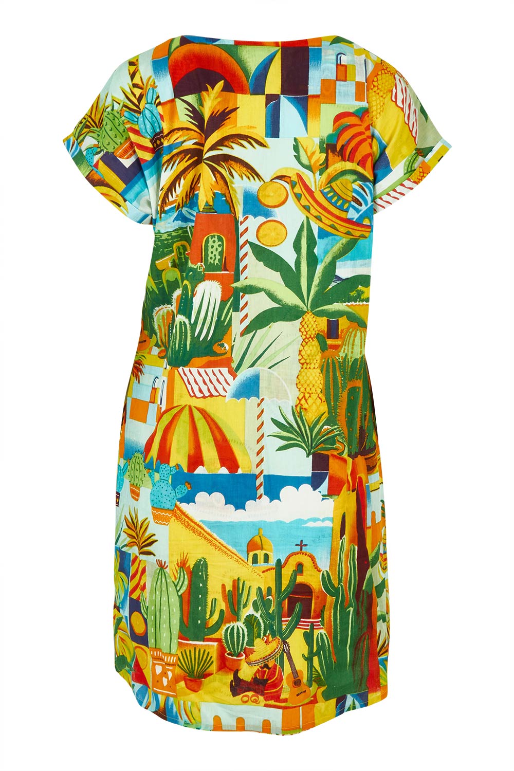 Product shot of the Short Sleeve Reversible Cotton Dress in colour Guatemala, from the back