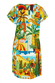 Product shot of the Short Sleeve Reversible Cotton Dress in colour Guatemala, from the back